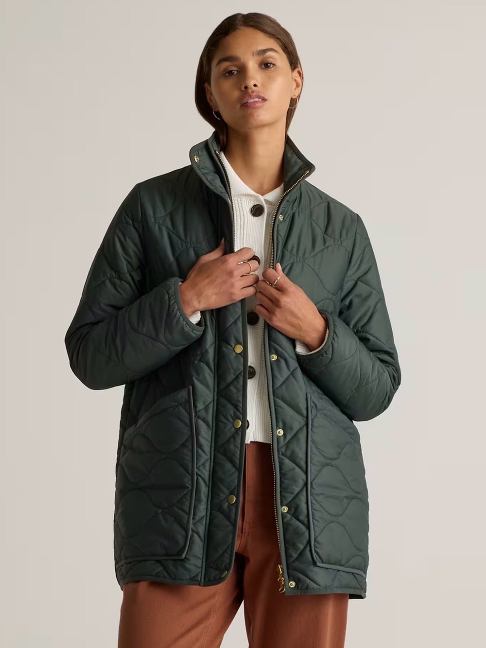 Quince Featherless Quilted Long Puffer Jacket Women’s Verdant Pine Size Medium